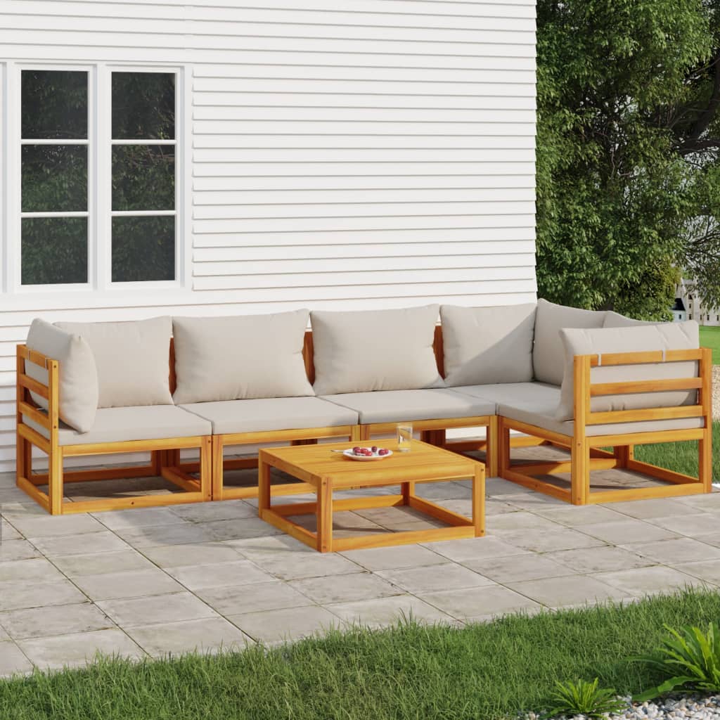 6-tlg. Garten-Lounge-Set mit Hellgrauen Kissen Massivholz 6-tlg. Garten-Lounge-Set mit Hellgrauen Kissen Massivholz