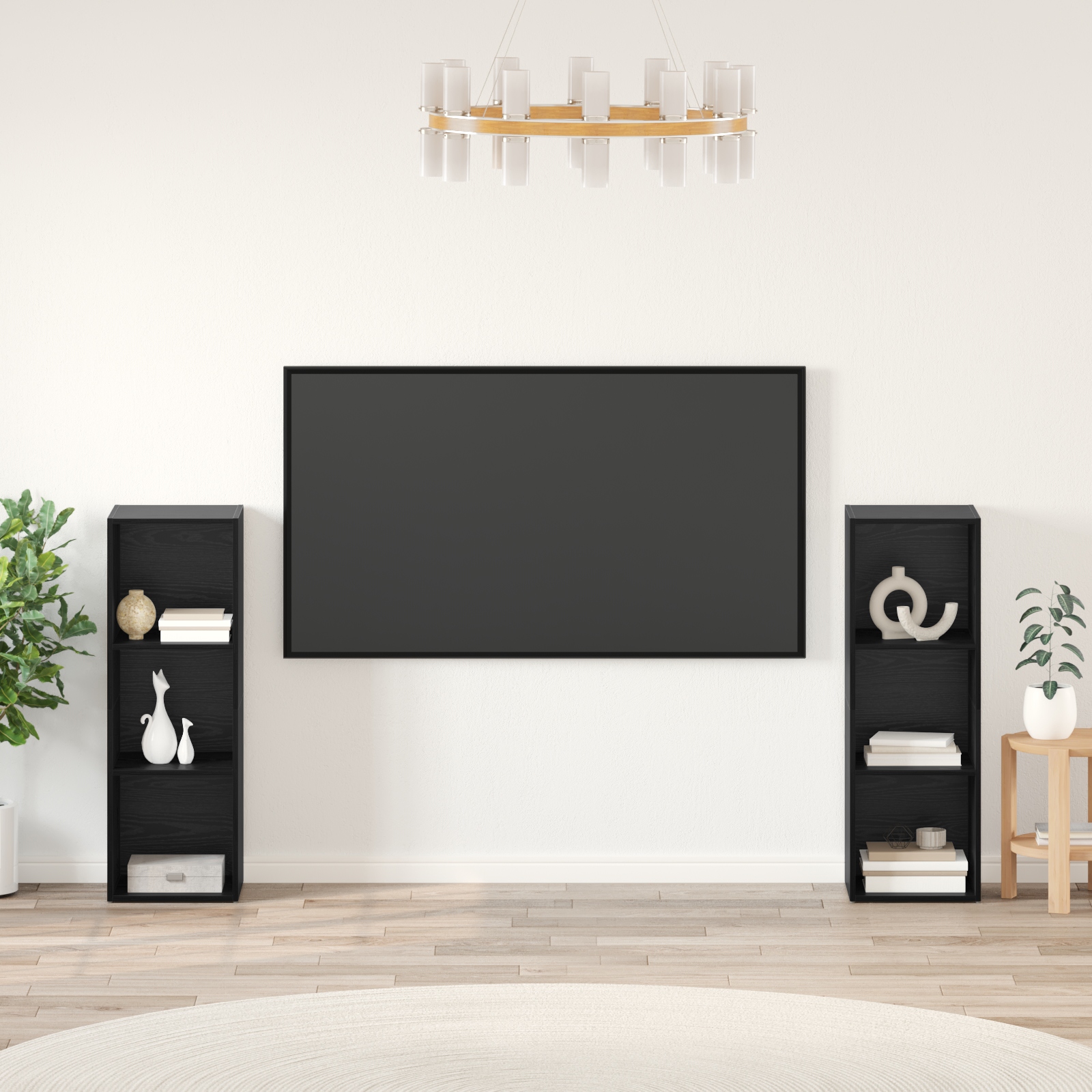 TV-Schrank-Set mit Regal 2 pcs Schwarz Eiche 107 x 35 x 37 cm