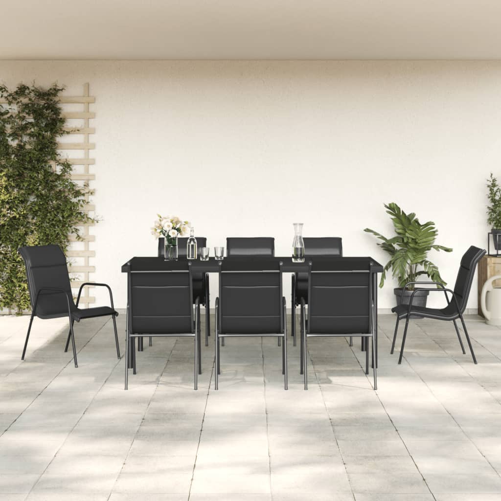9-tlg. Garten-Essgruppe Schwarz Stahl und Textilene 9-tlg. Garten-Essgruppe Schwarz Stahl und Textilene