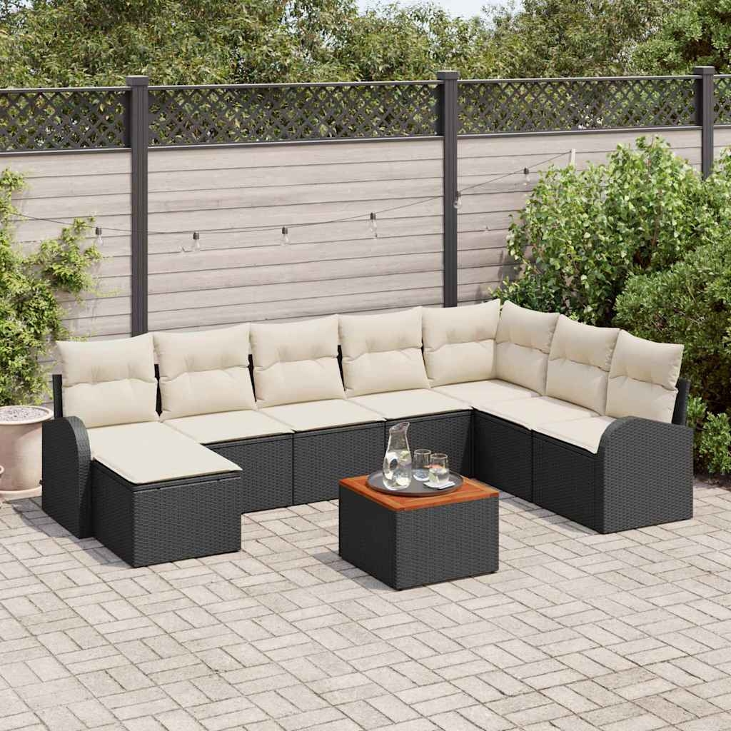 Garten-Sofa-Set 9 pcs Schwarz, weiß