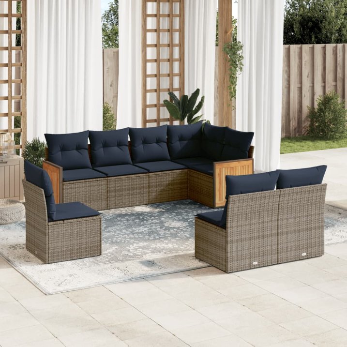 8-teiliges Gartensofa-Set mit Kissen, grau, Polyrattan 8-teiliges Gartensofa-Set mit Kissen, grau, Polyrattan