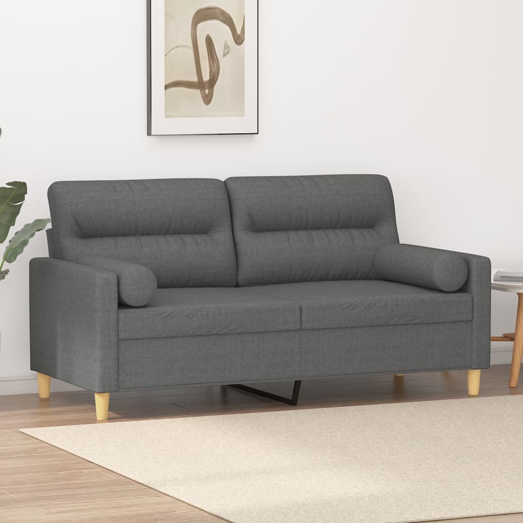 2-Sitzer-Sofa mit Zierkissen Dunkelgrau 140 cm Stoff 2-Sitzer-Sofa mit Zierkissen Dunkelgrau 140 cm Stoff