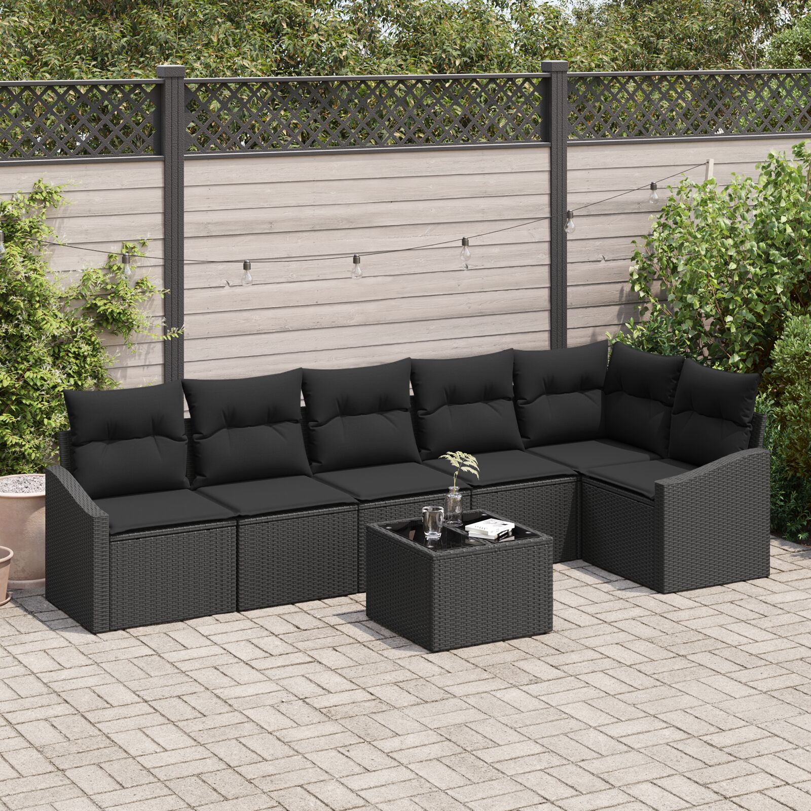 7-teiliges Garten-Sofa-Set mit Kissen Beige Poly-Rattan 7-teiliges Garten-Sofa-Set mit Kissen Beige Poly-Rattan