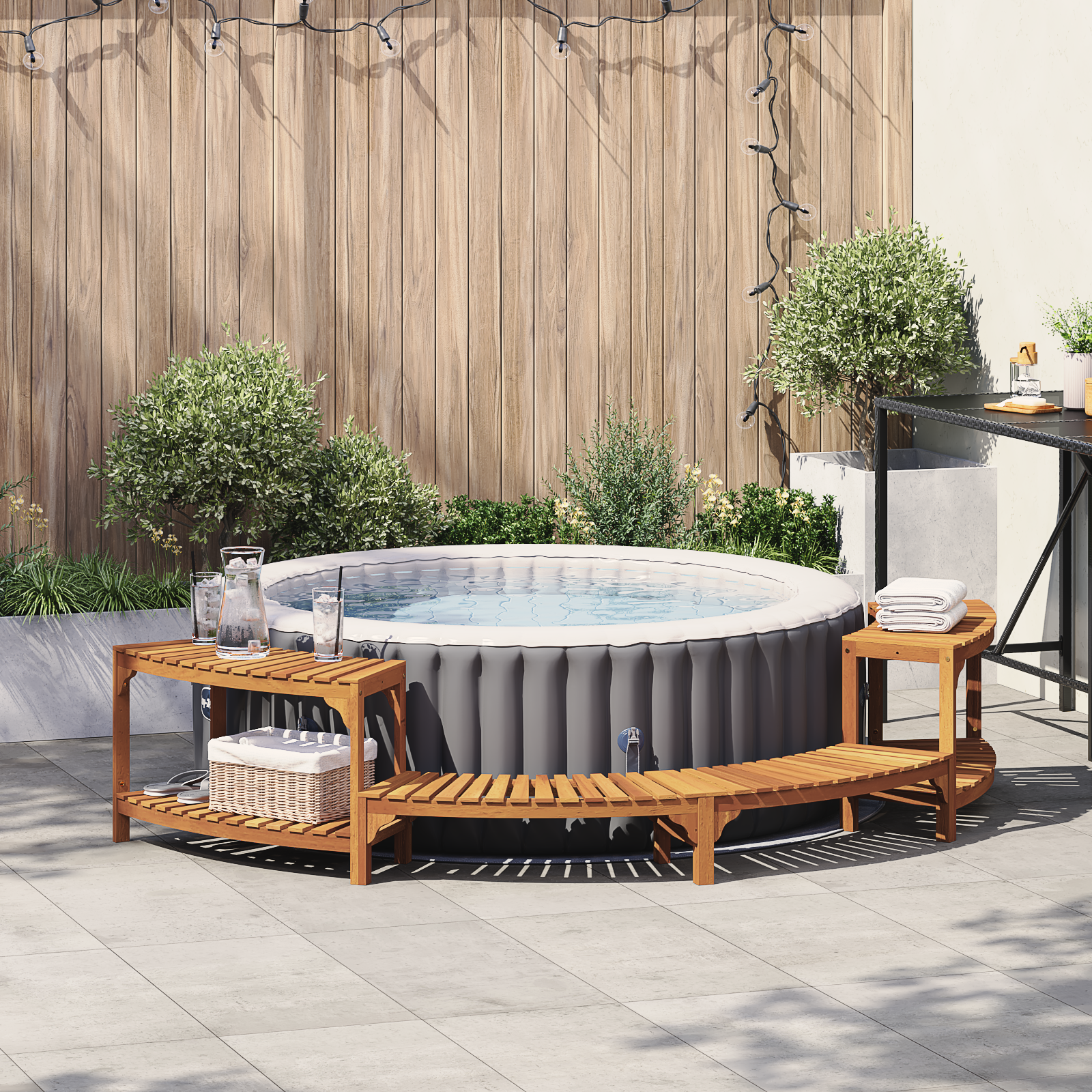 Whirlpool-Umbau Halbrund 272x120.5x55.5 cm Massivholz Akazie