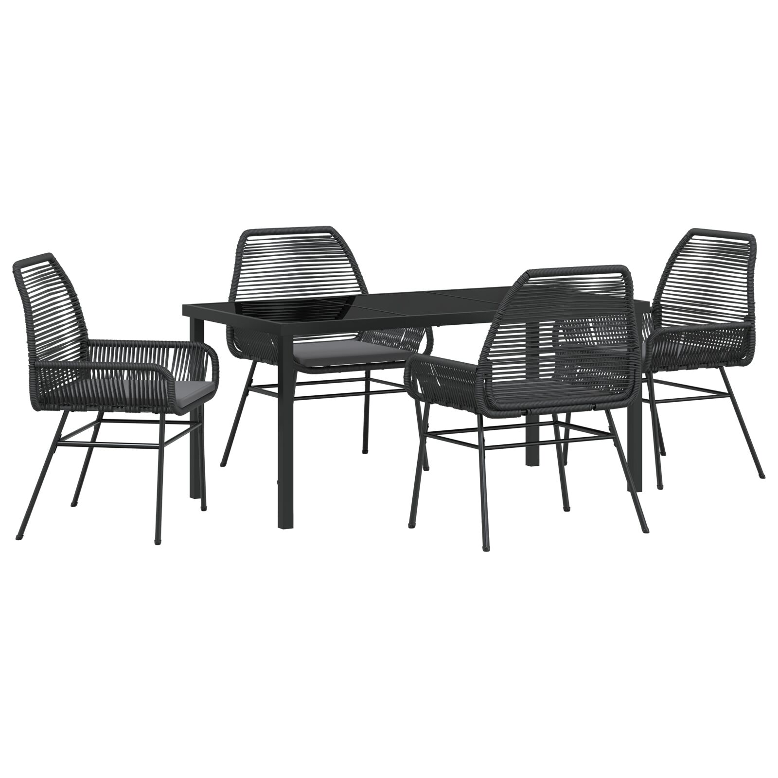 5-teiliges Garten-Essgruppen-Set mit Kissen Schwarz Poly-Rattan