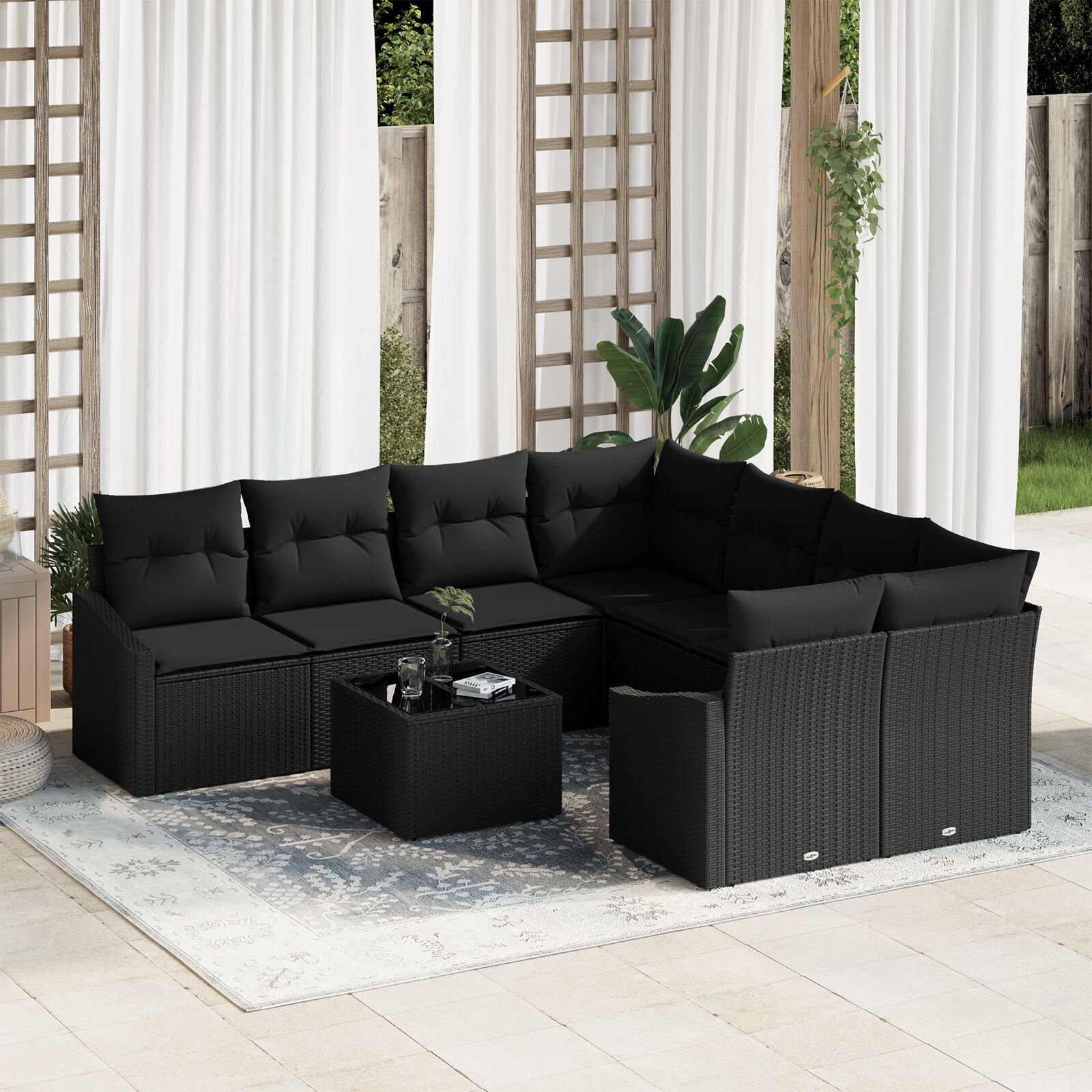 vidaXL Garten Sofa Set 9-teilig Schwarz Rattan 4-Sitzer Outdoor Sofa vidaXL Garten Sofa Set 9-teilig Schwarz Rattan 4-Sitzer Outdoor Sofa
