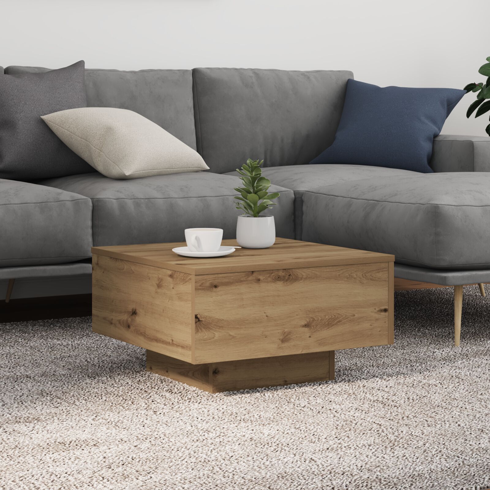 vidaXL Couchtisch mit LED-Lichtern aus Artisan-Eiche 55x55x31 cm