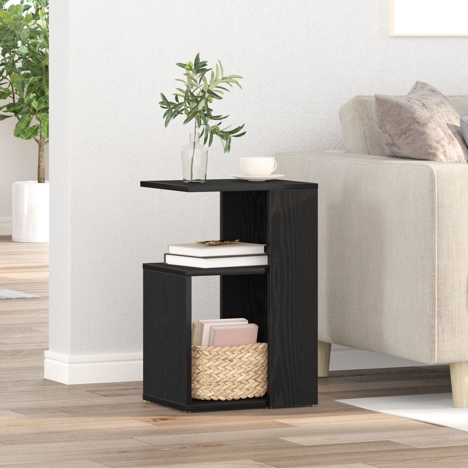 vidaXL Beistelltisch Schwarze Eiche 36x30x56 cm Engineered Wood