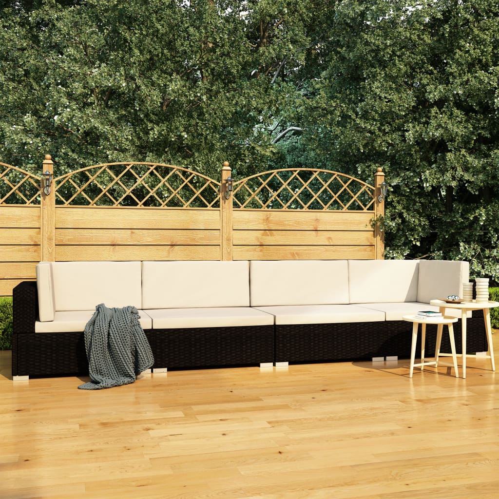 4-tlg. Garten-Sofagarnitur mit Auflagen Poly Rattan Schwarz 4-tlg. Garten-Sofagarnitur mit Auflagen Poly Rattan Schwarz