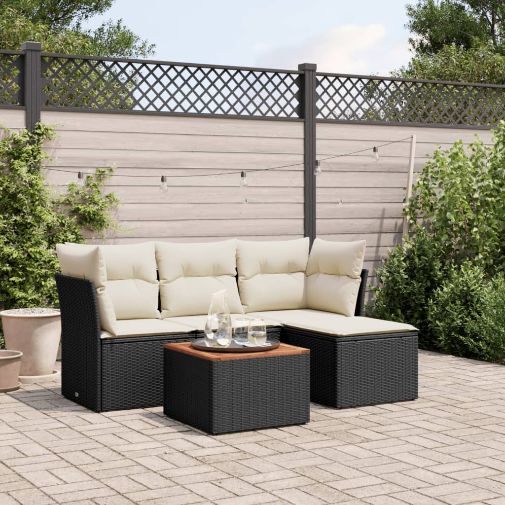 5-tlg. Garten-Sofagarnitur mit Kissen Schwarz Poly Rattan 5-tlg. Garten-Sofagarnitur mit Kissen Schwarz Poly Rattan