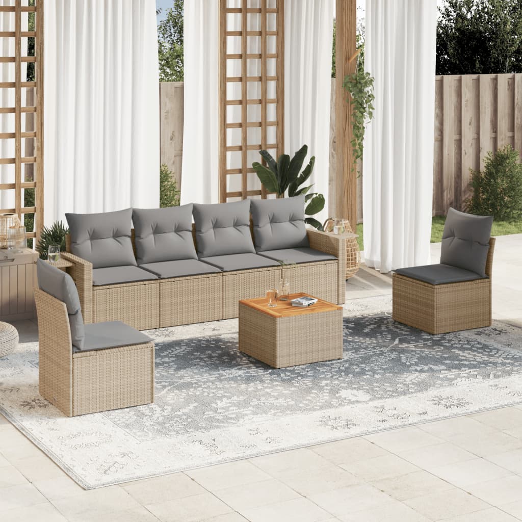 7-tlg. Garten-Sofagarnitur mit Kissen Beige Poly Rattan 7-tlg. Garten-Sofagarnitur mit Kissen Beige Poly Rattan