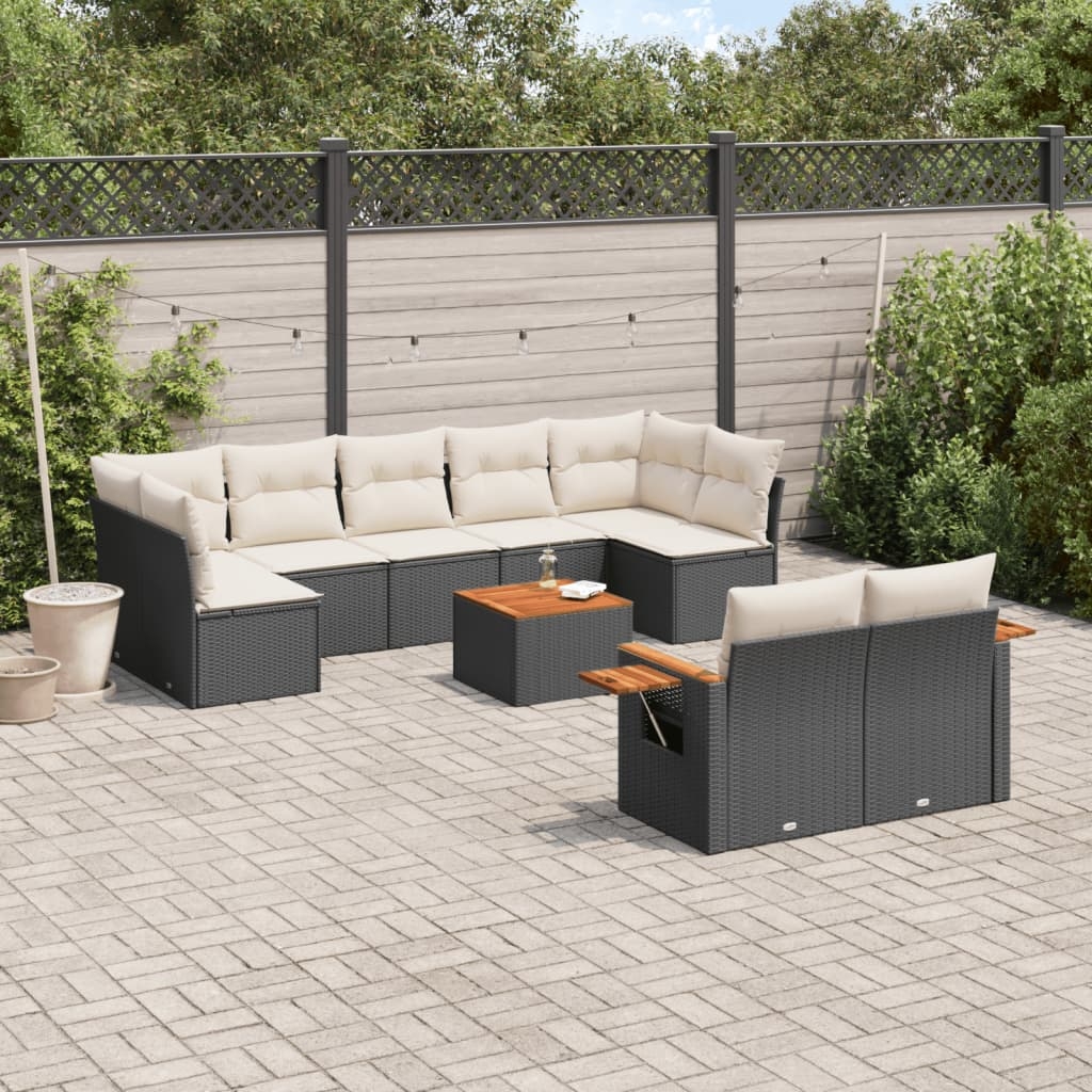 10-tlg. Garten-Sofagarnitur mit Kissen Schwarz Poly Rattan 10-tlg. Garten-Sofagarnitur mit Kissen Schwarz Poly Rattan