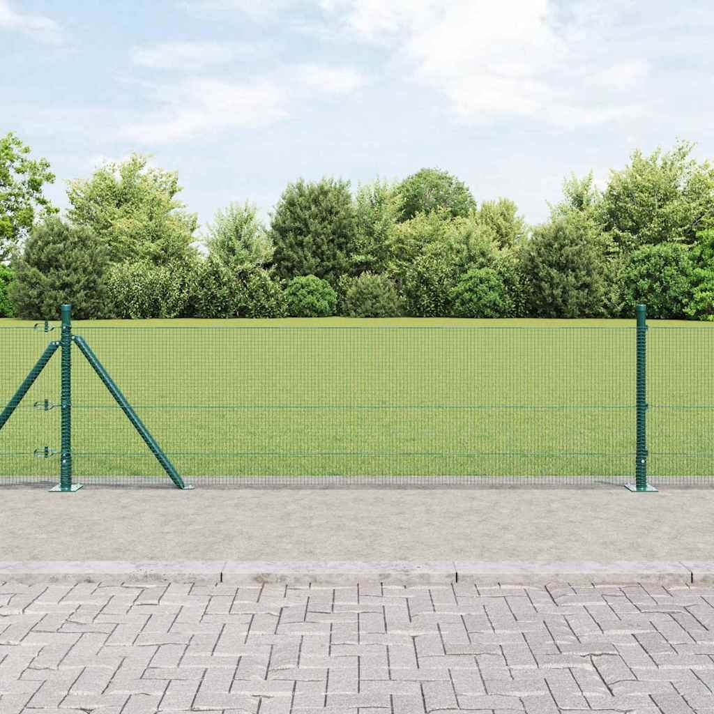 Geschweißter Drahtzaun mit 13 Flanschpfosten Grün 0.5x100 m Stahl