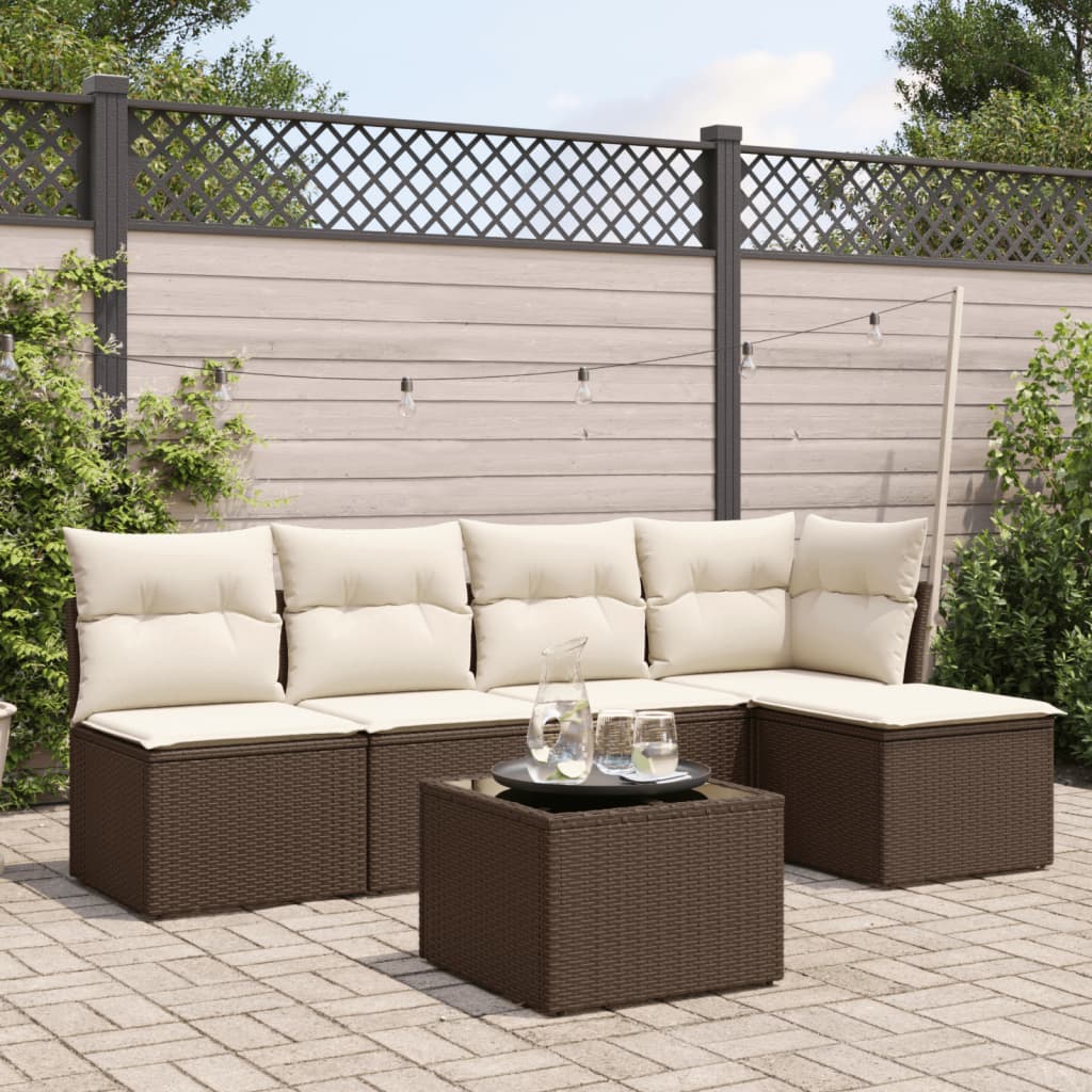 6-tlg. Garten-Sofagarnitur mit Kissen Braun Poly Rattan 6-tlg. Garten-Sofagarnitur mit Kissen Braun Poly Rattan