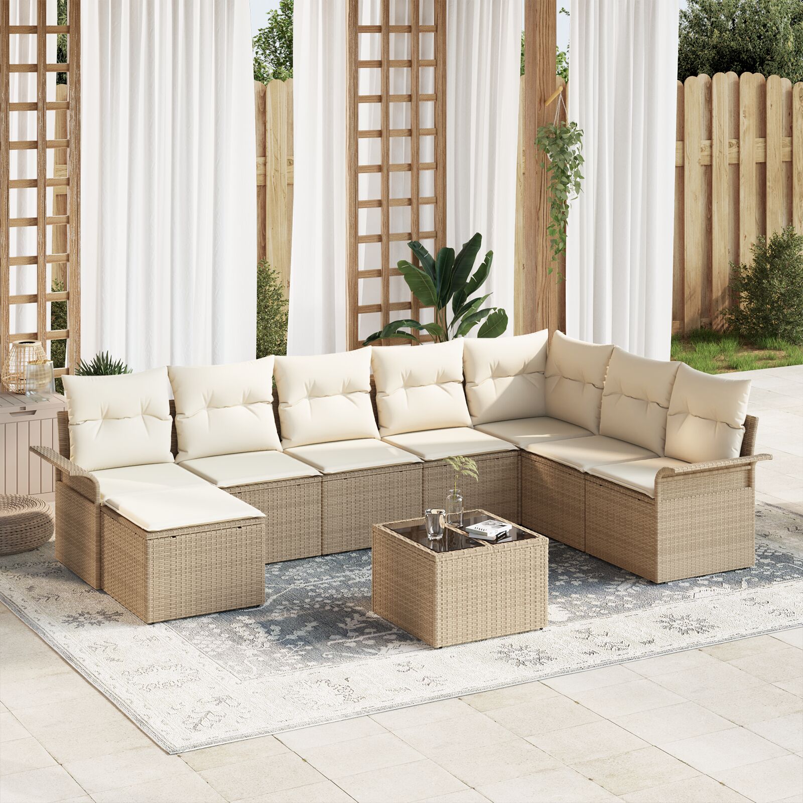 9-teiliges Garten-Sofa-Set mit Kissen Braun Poly Rattan 9-teiliges Garten-Sofa-Set mit Kissen Braun Poly Rattan