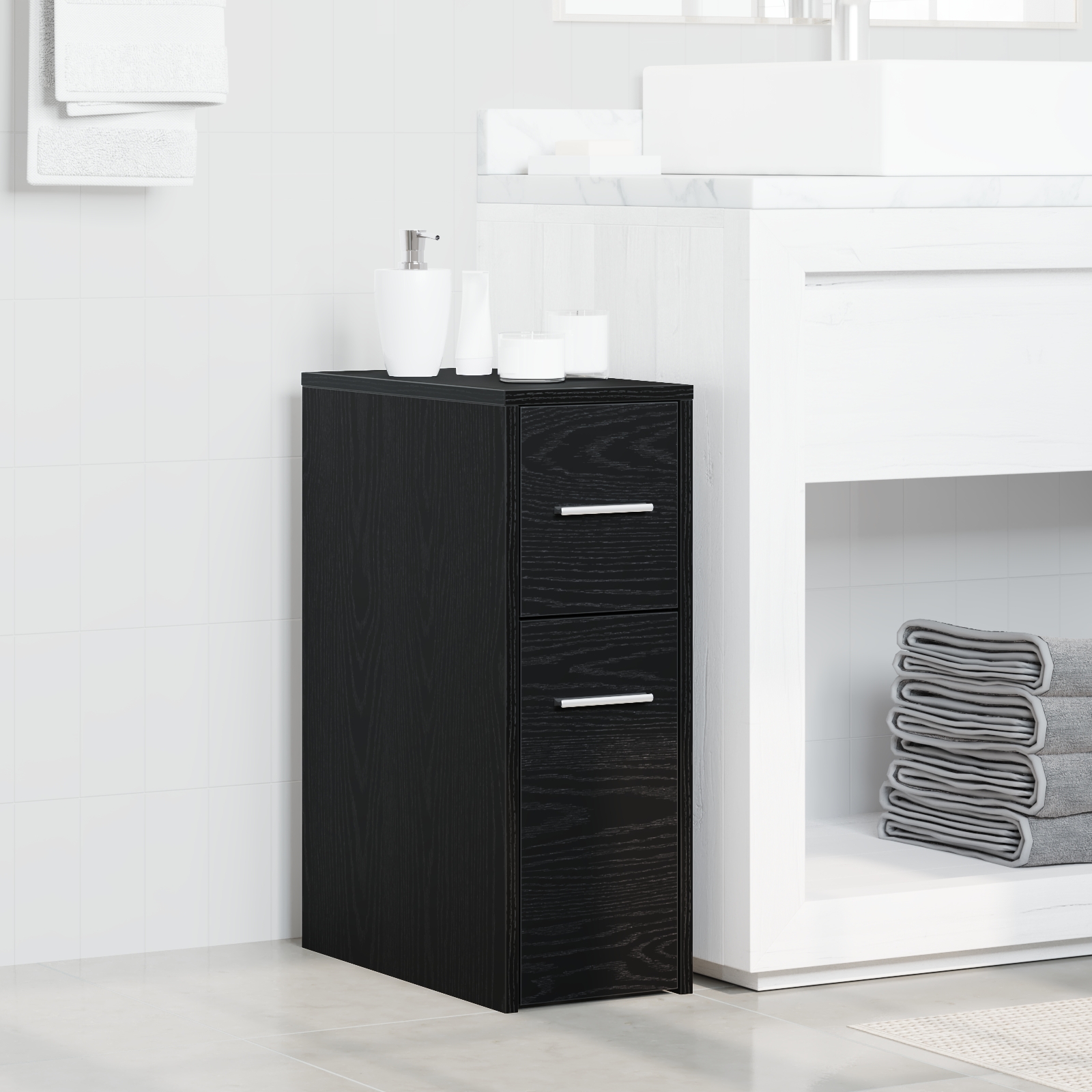 Schlanker Badezimmer-Schrank Schwarze Eiche 22 x 44 x 61,5 cm