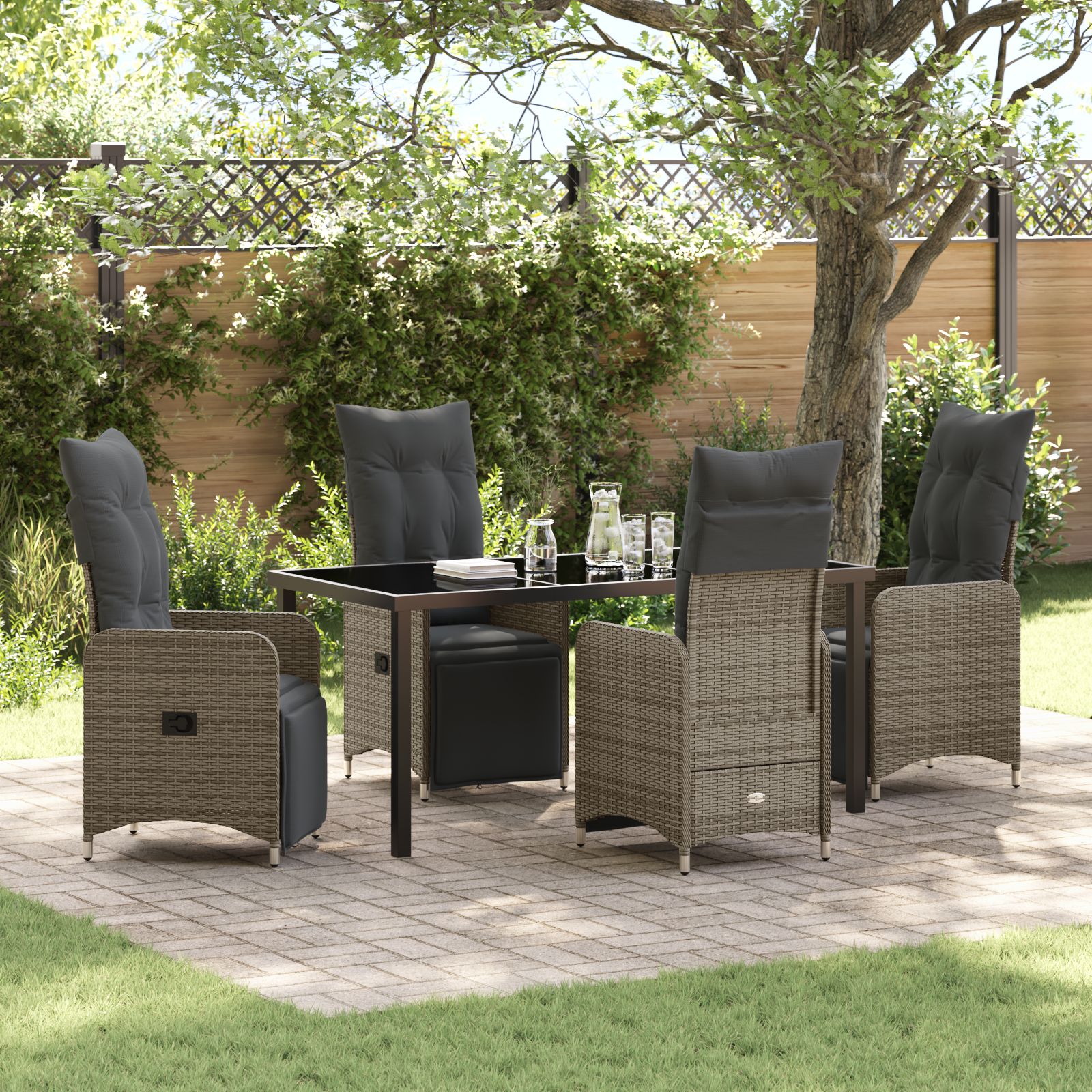 5-teiliges Garten-Essset mit Kissen Grau Poly Rattan 5-teiliges Garten-Essset mit Kissen Grau Poly Rattan