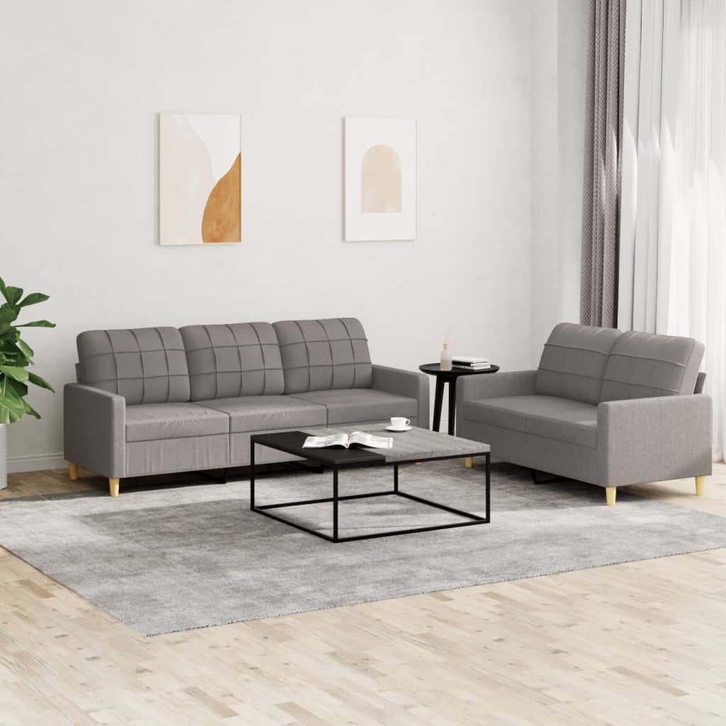 2-tlg. Sofagarnitur mit Kissen Taupe Stoff 2-tlg. Sofagarnitur mit Kissen Taupe Stoff