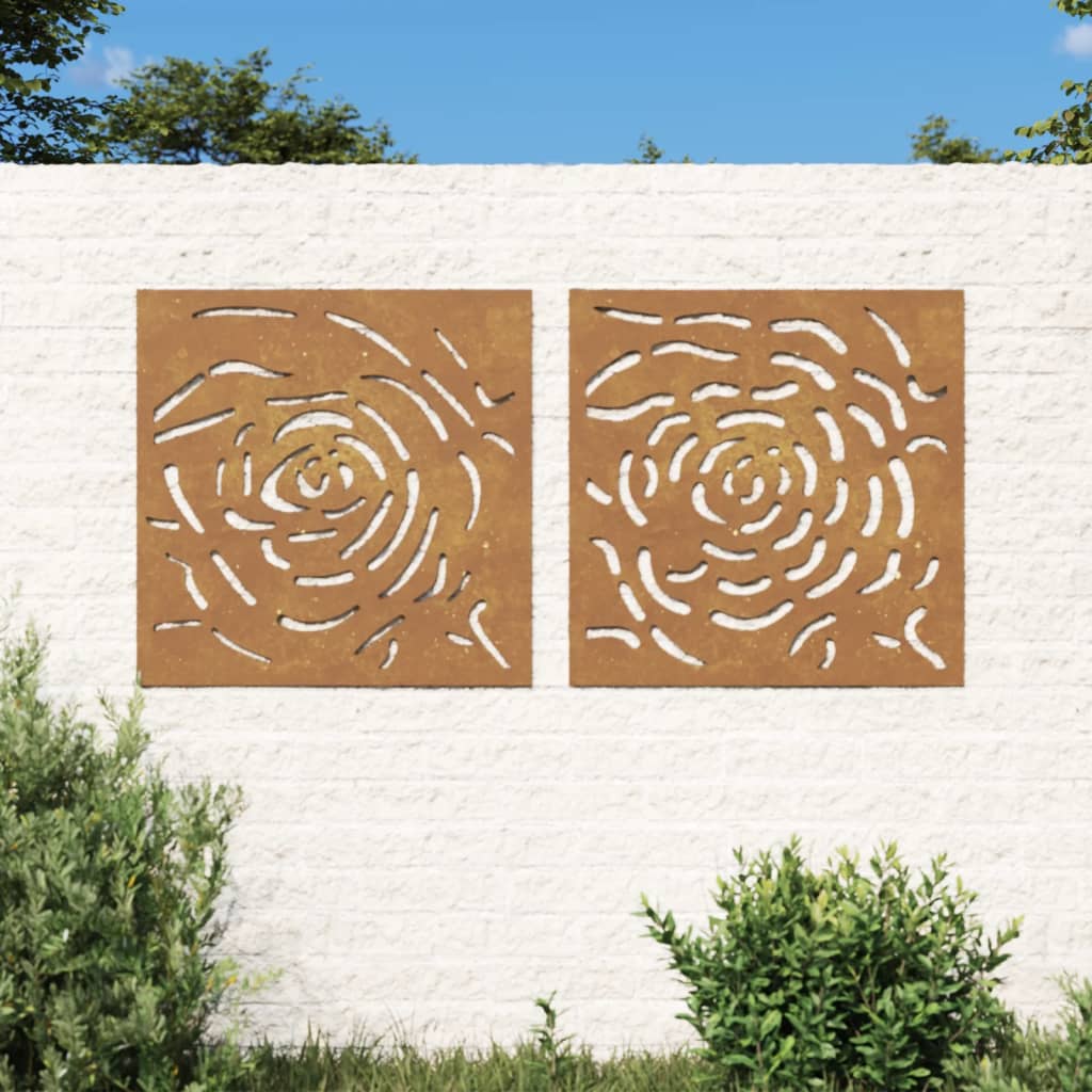 2-tlg. Garten-Wanddeko 55x55 cm Cortenstahl Rosen-Design 2-tlg. Garten-Wanddeko 55x55 cm Cortenstahl Rosen-Design