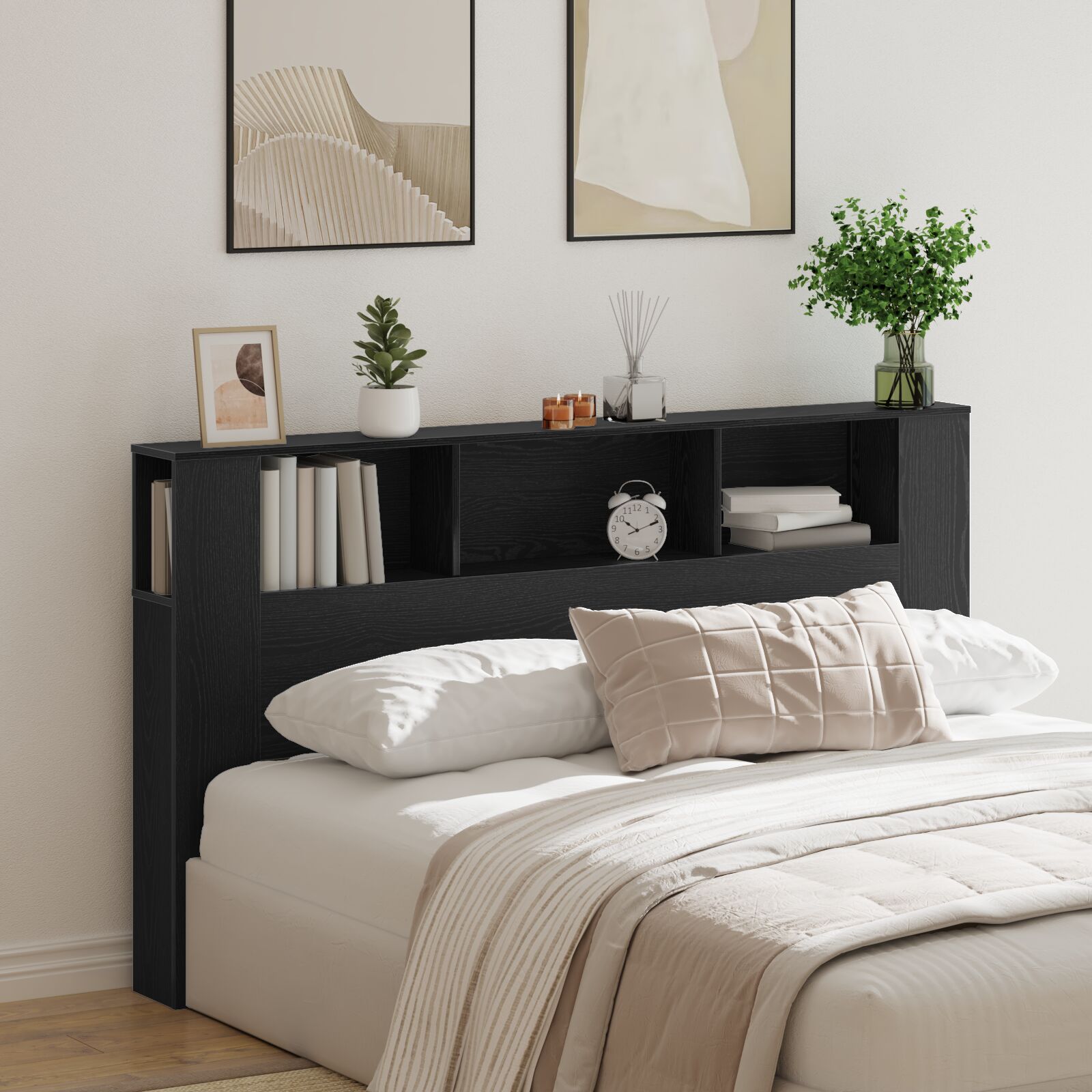 vidaXL Kopfteilkabinett in schwarzem Eichenholz - 180x18.5x102.5 cm