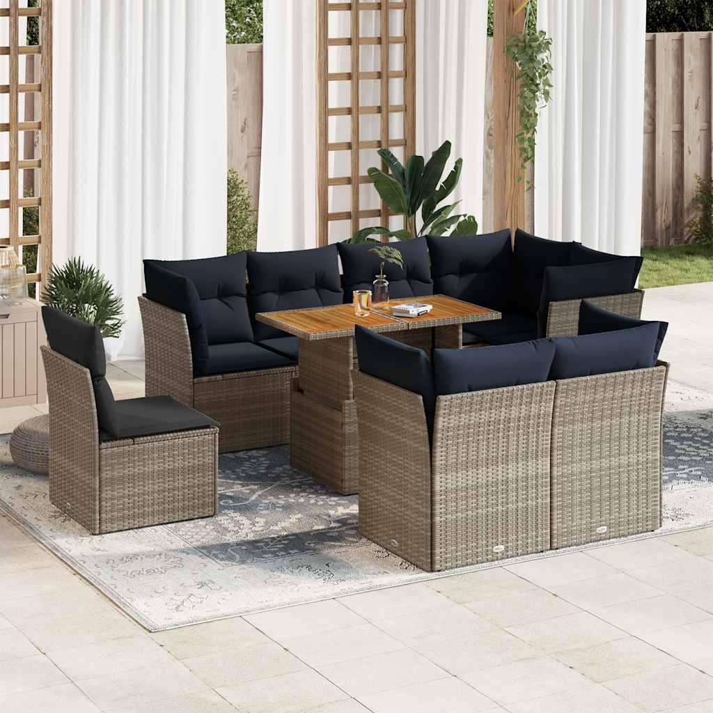 9-tlg. Garten-Sofagarnitur mit Kissen Grau Poly Rattan 9-tlg. Garten-Sofagarnitur mit Kissen Grau Poly Rattan
