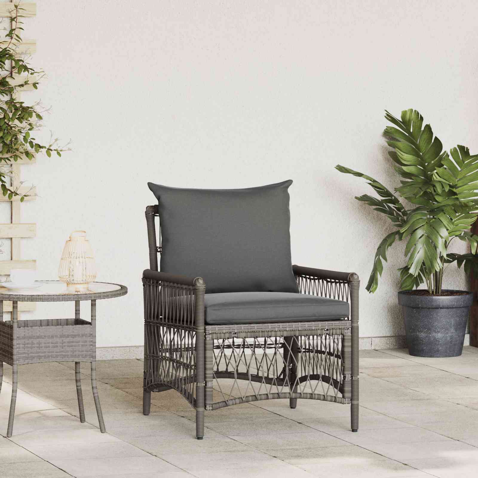 Gartenstuhl mit Kissen Grau Poly Rattan Gartenstuhl mit Kissen Grau Poly Rattan