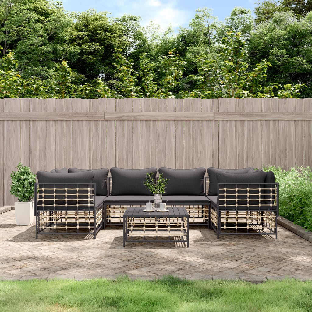 7-tlg. Garten-Lounge-Set mit Kissen Anthrazit Poly Rattan 7-tlg. Garten-Lounge-Set mit Kissen Anthrazit Poly Rattan