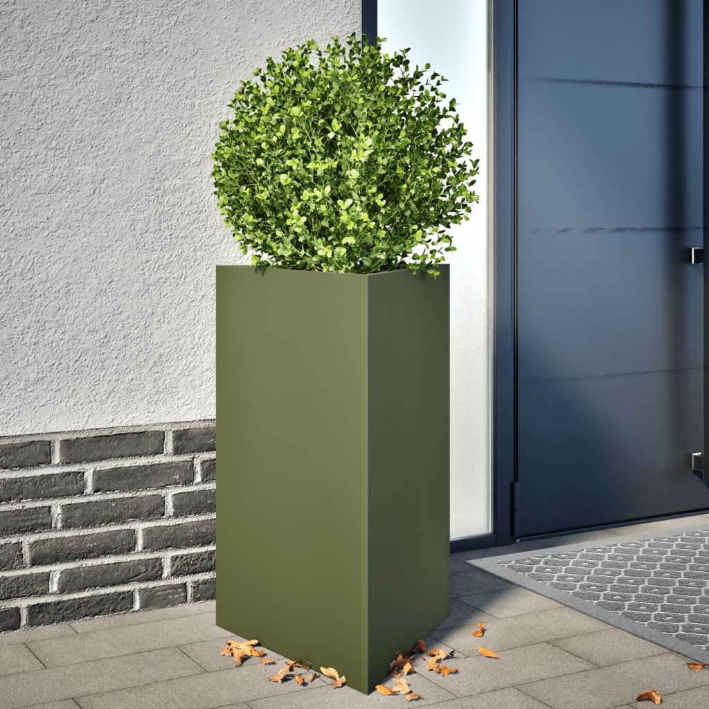 Pflanzkübel 2 Stk. Olivgrün Dreieckig 50x43x75 cm Stahl Pflanzkübel 2 Stk. Olivgrün Dreieckig 50x43x75 cm Stahl