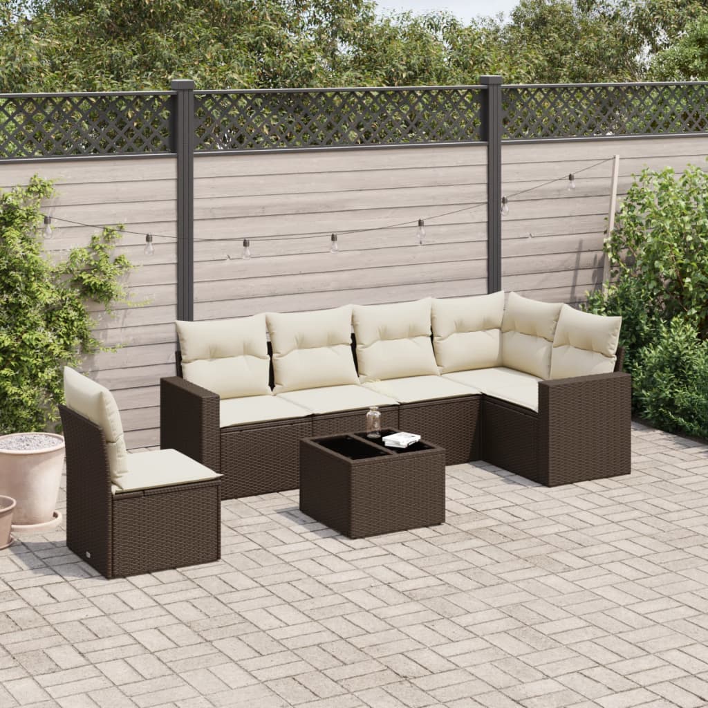 7-tlg. Garten-Sofagarnitur mit Kissen Braun Poly Rattan 7-tlg. Garten-Sofagarnitur mit Kissen Braun Poly Rattan