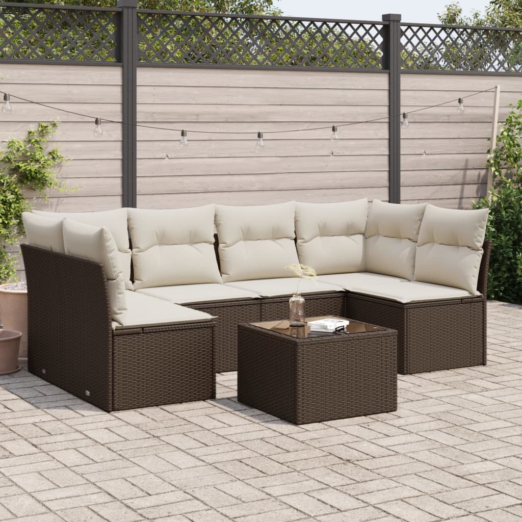 7-tlg. Garten-Sofagarnitur mit Kissen Braun Poly Rattan 7-tlg. Garten-Sofagarnitur mit Kissen Braun Poly Rattan