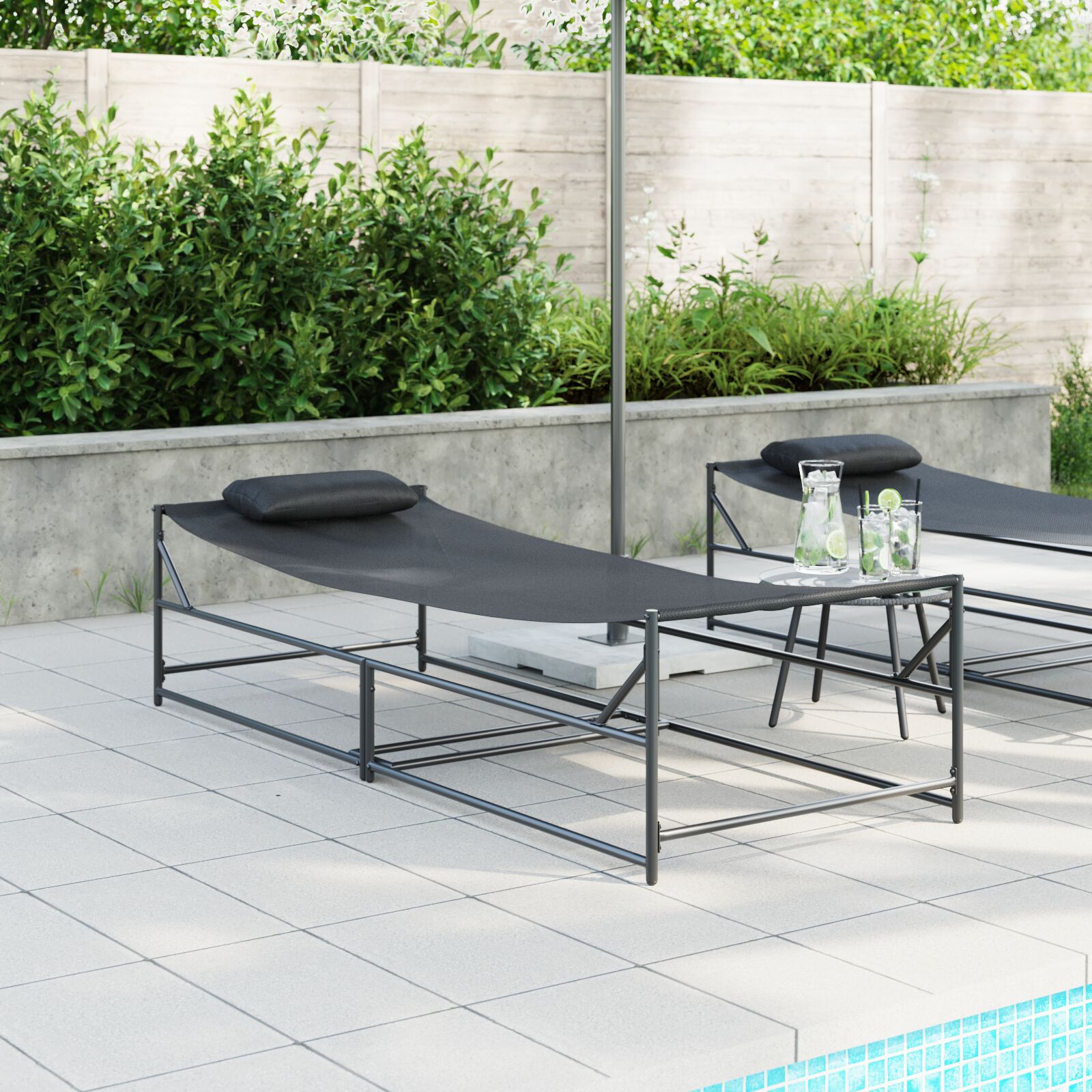 Gartenliege Anthrazit 200x74x73 cm aus Stahl und Textilene