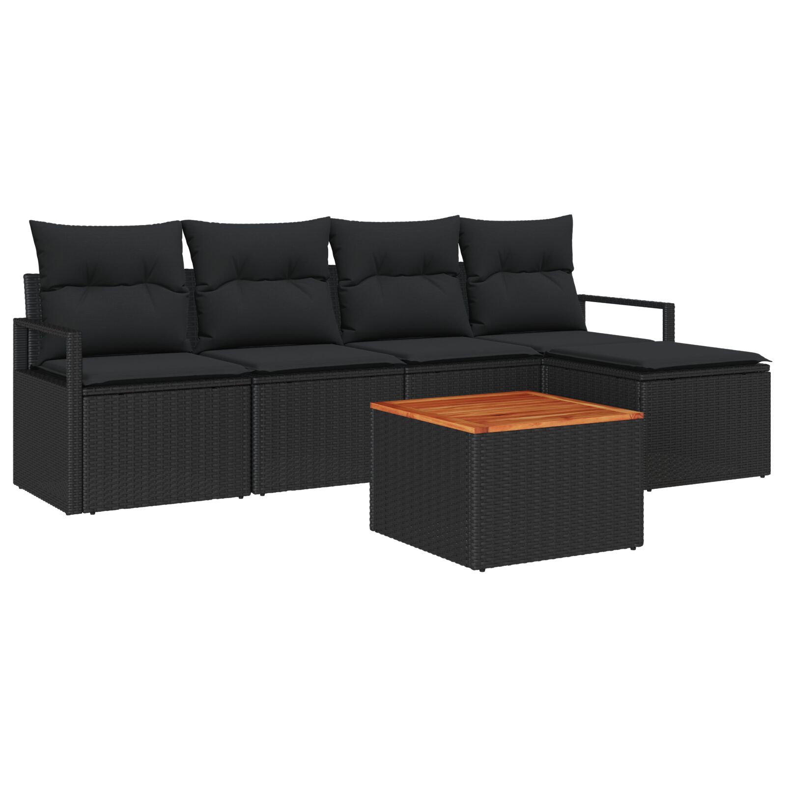 6-teiliges Garten-Sofa-Set mit Kissen Schwarzes Poly-Rattan Akazie, 2-Sitzer Garten-Sofa mit Kissen Schwarzes Poly-Rattan 6-teiliges Garten-Sofa-Set mit Kissen Schwarzes Poly-Rattan Akazie, 2-Sitzer Garten-Sofa mit Kissen Schwarzes Poly-Rattan