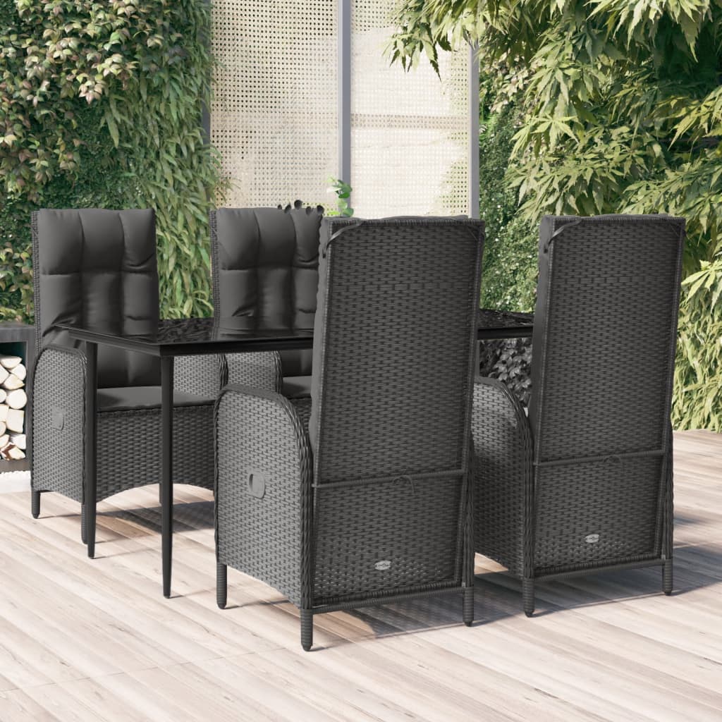5-tlg. Garten-Essgruppe mit Kissen Schwarz Poly Rattan 5-tlg. Garten-Essgruppe mit Kissen Schwarz Poly Rattan