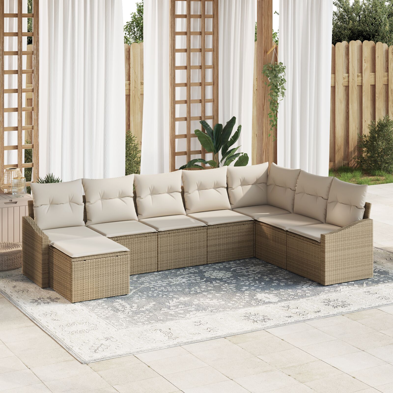 8-teiliges Garten-Sofa-Set mit Kissen Beige Poly Rattan 8-teiliges Garten-Sofa-Set mit Kissen Beige Poly Rattan