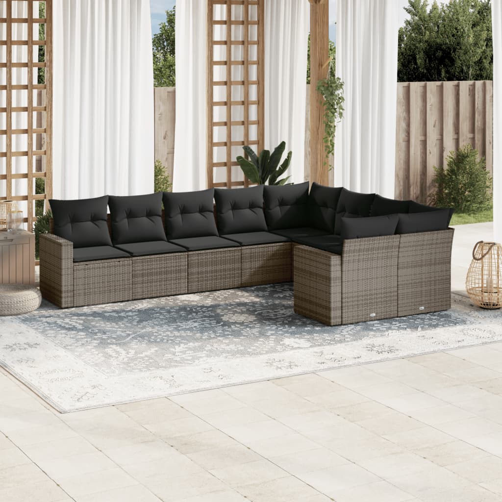 9-tlg. Garten-Sofagarnitur mit Kissen Grau Poly Rattan 9-tlg. Garten-Sofagarnitur mit Kissen Grau Poly Rattan