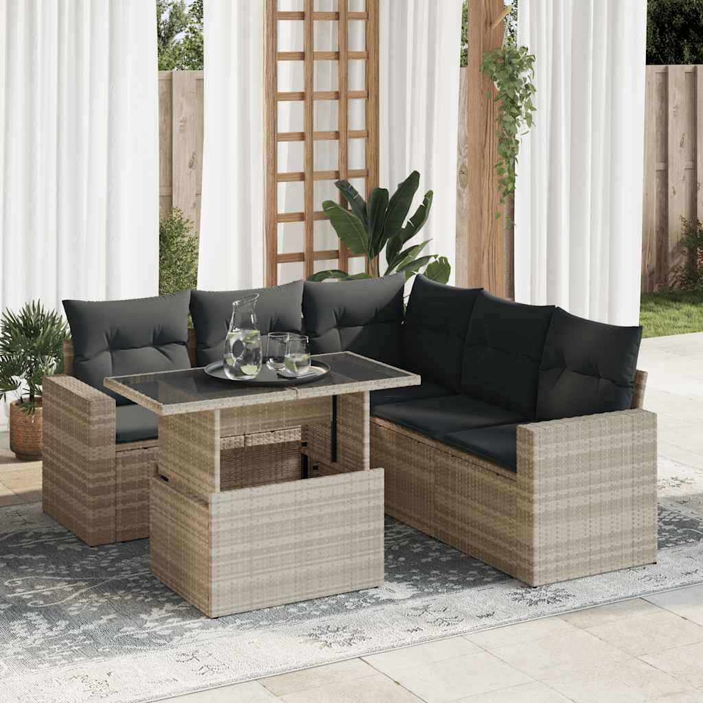 6-tlg. Garten-Sofagarnitur mit Kissen Hellgrau Poly Rattan 6-tlg. Garten-Sofagarnitur mit Kissen Hellgrau Poly Rattan