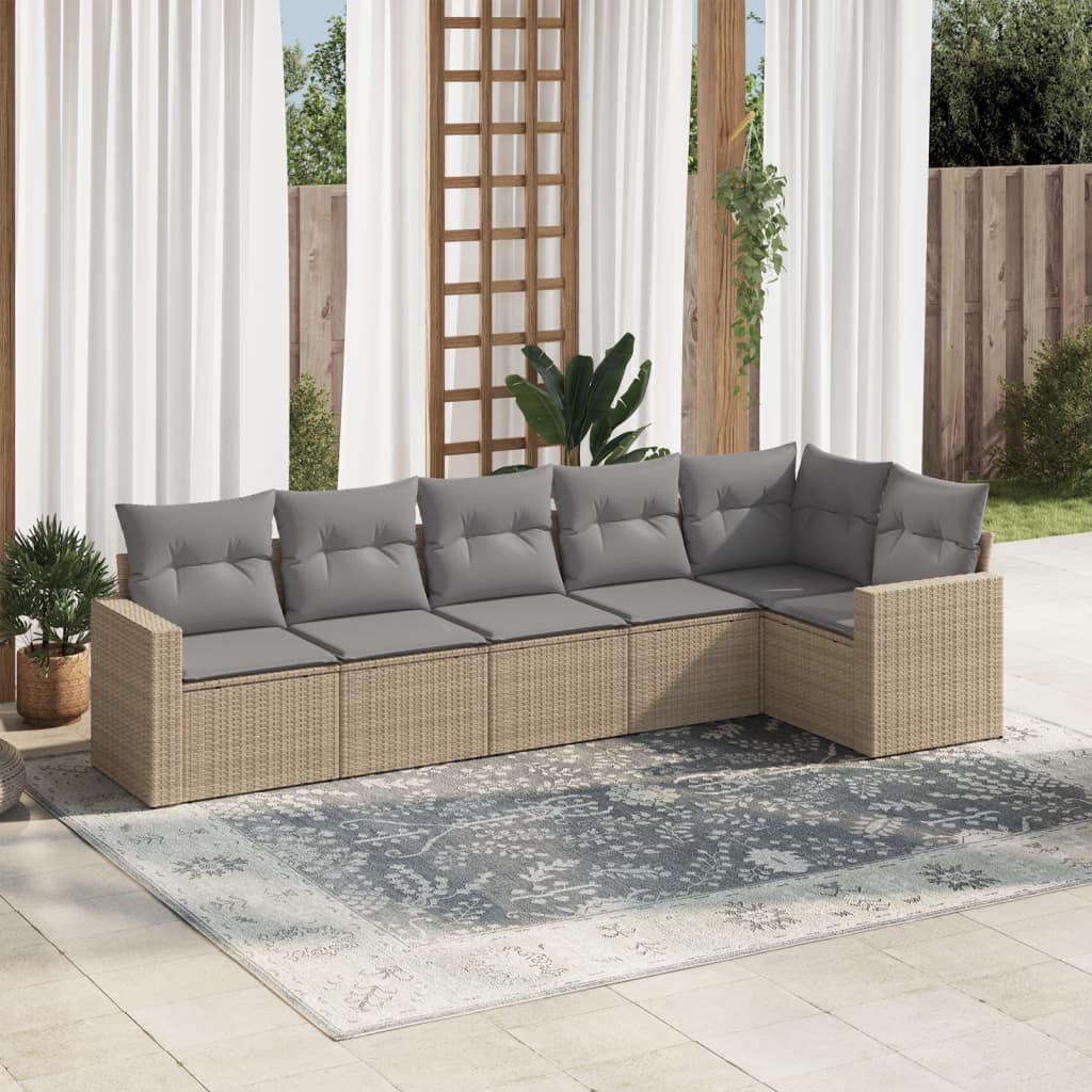 6-tlg. Garten-Sofagarnitur mit Kissen Beige Poly Rattan 6-tlg. Garten-Sofagarnitur mit Kissen Beige Poly Rattan