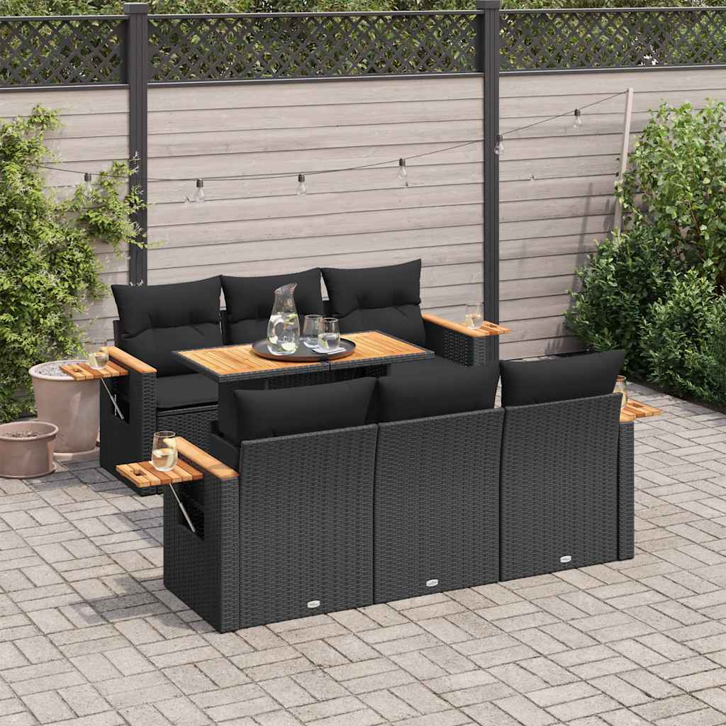 7-tlg. Garten-Sofagarnitur mit Kissen Schwarz Poly Rattan 7-tlg. Garten-Sofagarnitur mit Kissen Schwarz Poly Rattan