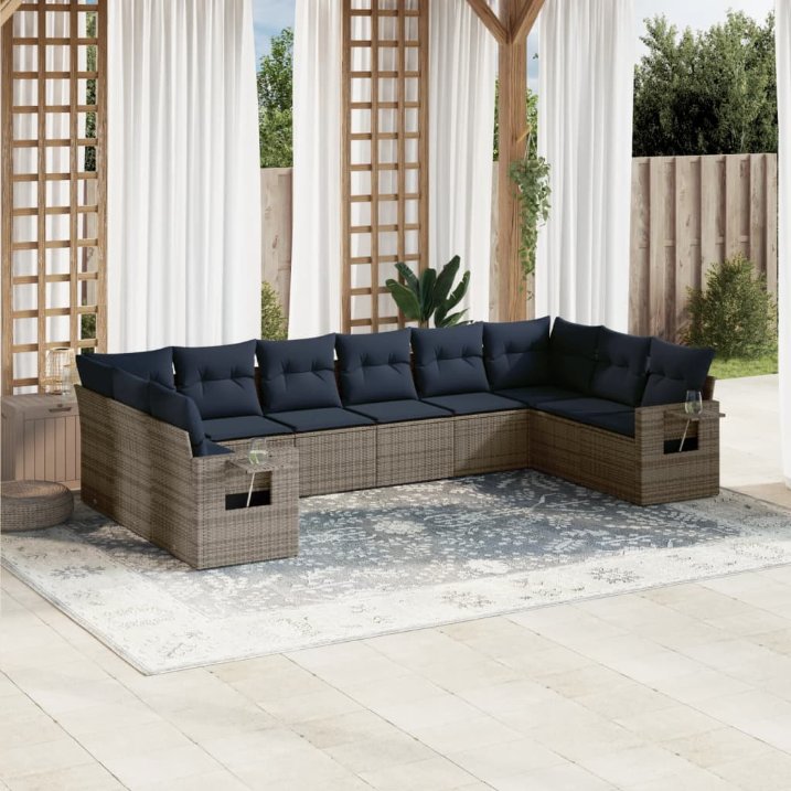 10-teiliges Gartensofa-Set mit Kissen, grau, Polyrattan 10-teiliges Gartensofa-Set mit Kissen, grau, Polyrattan