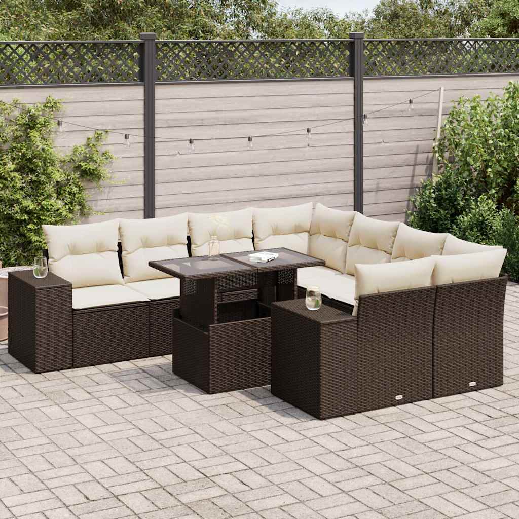 9-tlg. Garten-Sofagarnitur mit Kissen Braun Poly Rattan 9-tlg. Garten-Sofagarnitur mit Kissen Braun Poly Rattan