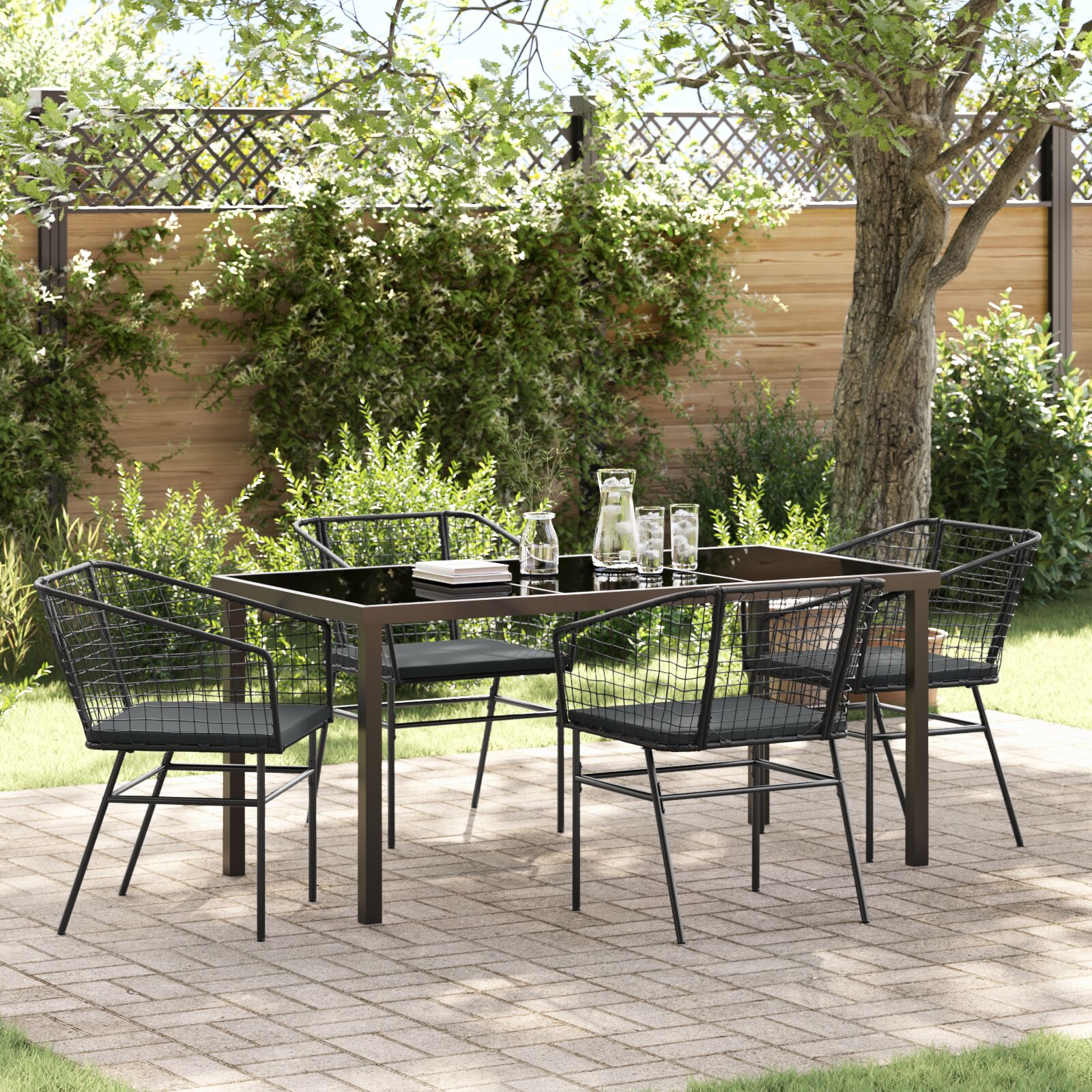 Set aus 3 Schwarz PE-Rattan, Pulverbeschichteter Stahl Mittel