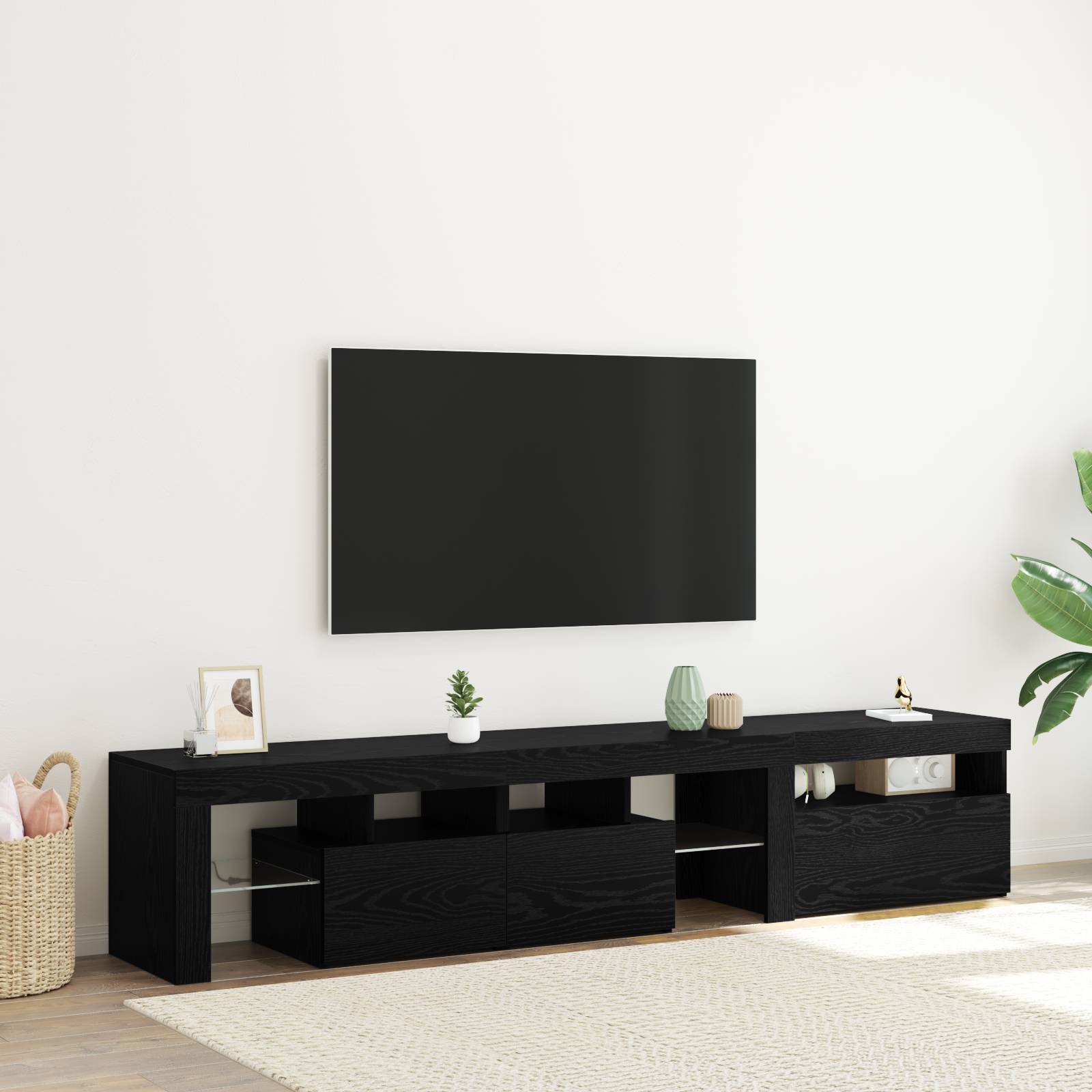 TV-Schränke 2 Stück mit LED-Lichtern aus schwarzem Eichenholz