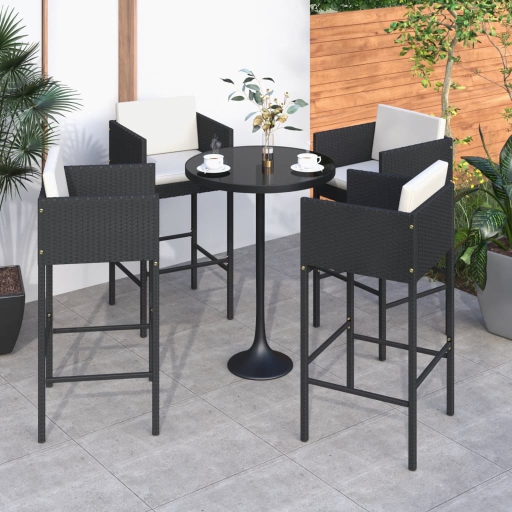 Barhocker 4 Stk. mit Kissen Schwarz Poly Rattan Barhocker 4 Stk. mit Kissen Schwarz Poly Rattan