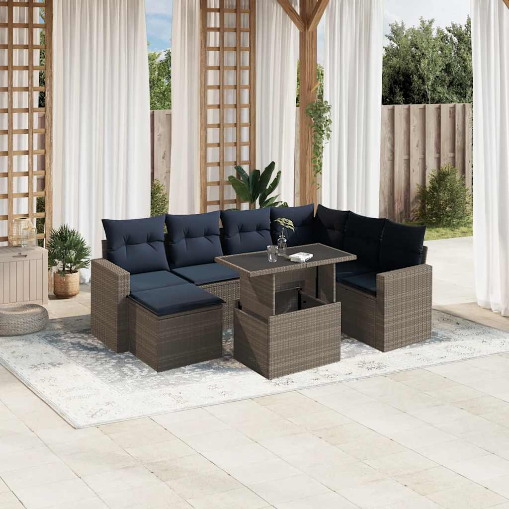 8-teiliges Gartensofa-Set mit Kissen, grau, Polyrattan 8-teiliges Gartensofa-Set mit Kissen, grau, Polyrattan