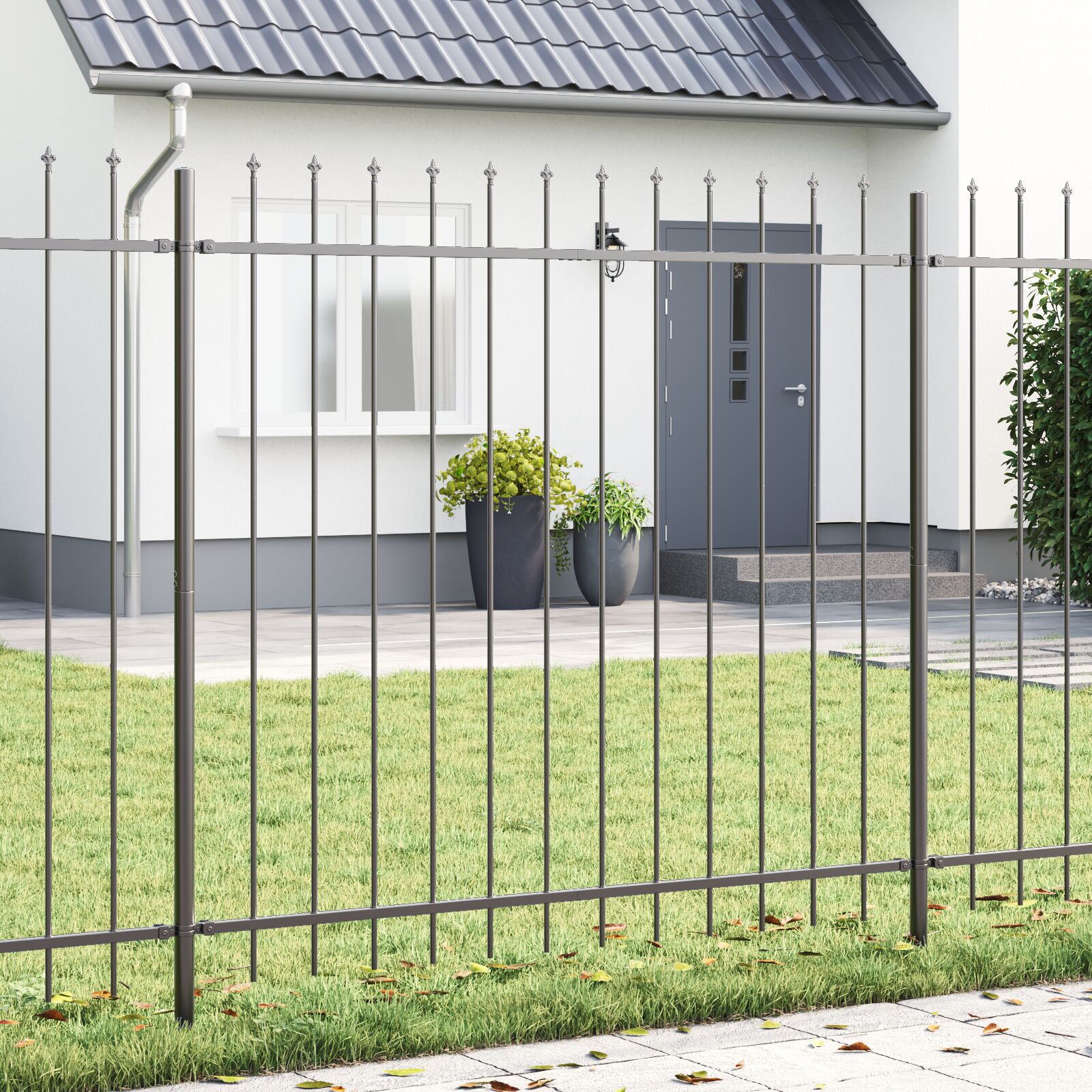 vidaXL Gartenzaun mit Speerspitze grau 3,4 x 1,5 m aus Stahl