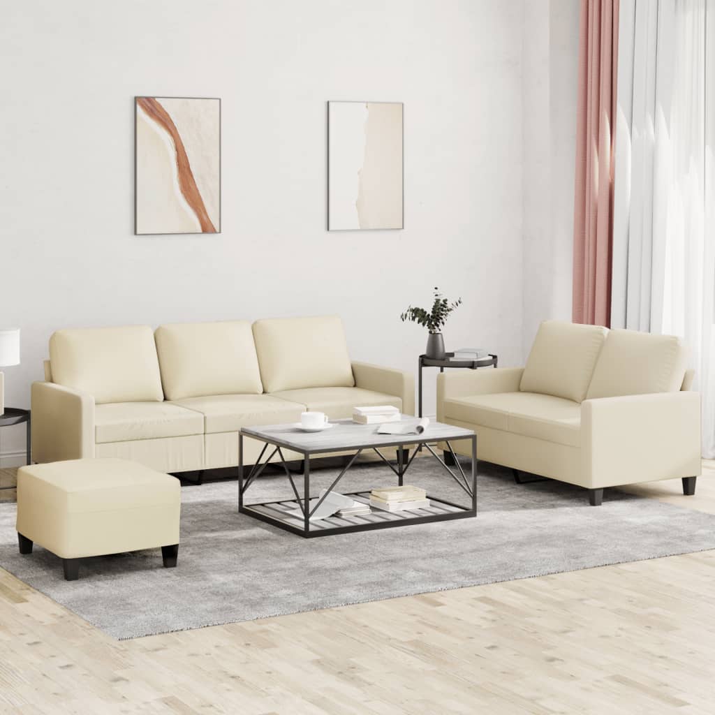 3-tlg. Sofagarnitur mit Kissen Creme Kunstleder 3-tlg. Sofagarnitur mit Kissen Creme Kunstleder
