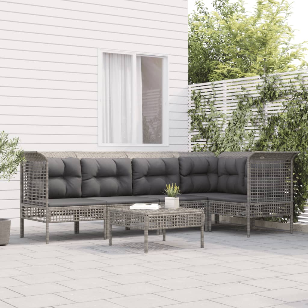 6-tlg. Garten-Lounge-Set mit Kissen Grau Poly Rattan 6-tlg. Garten-Lounge-Set mit Kissen Grau Poly Rattan