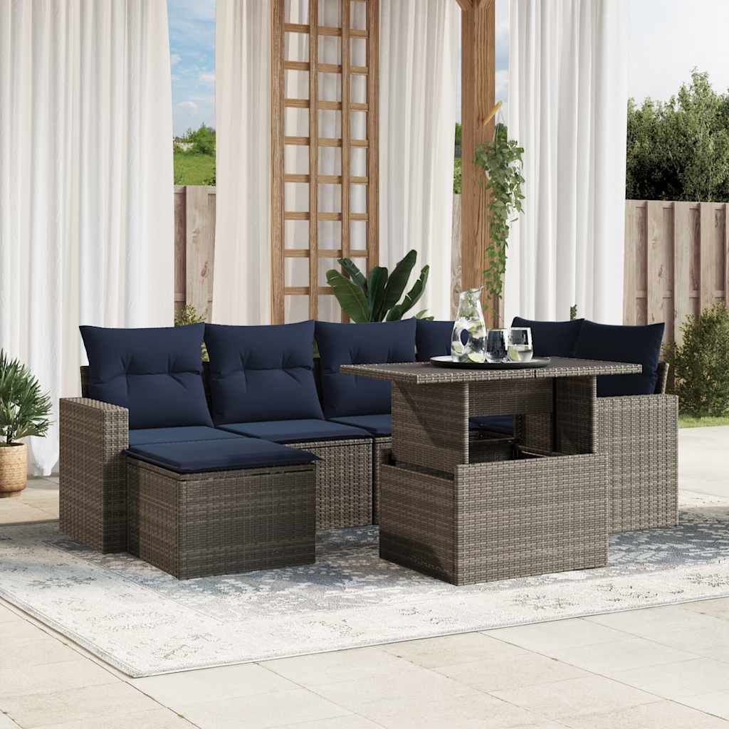 7-teiliges Gartensofa-Set mit Kissen, grau, Polyrattan 7-teiliges Gartensofa-Set mit Kissen, grau, Polyrattan