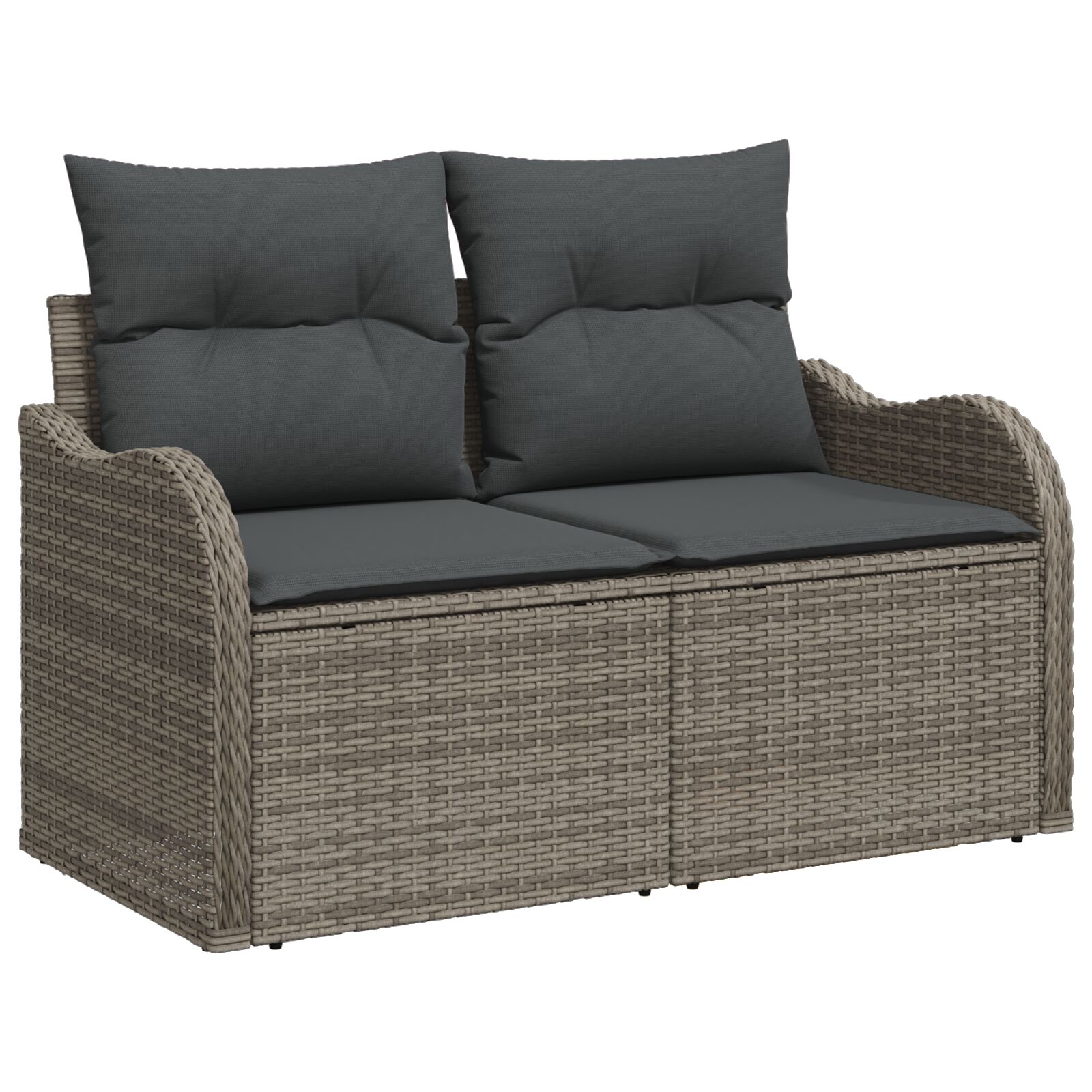 7-teiliges Garten Sofa Set mit Kissen Grau Poly Rattan, 2-Sitzer Garten Sofa mit Stauraum & Kissen Grau Poly Rattan
