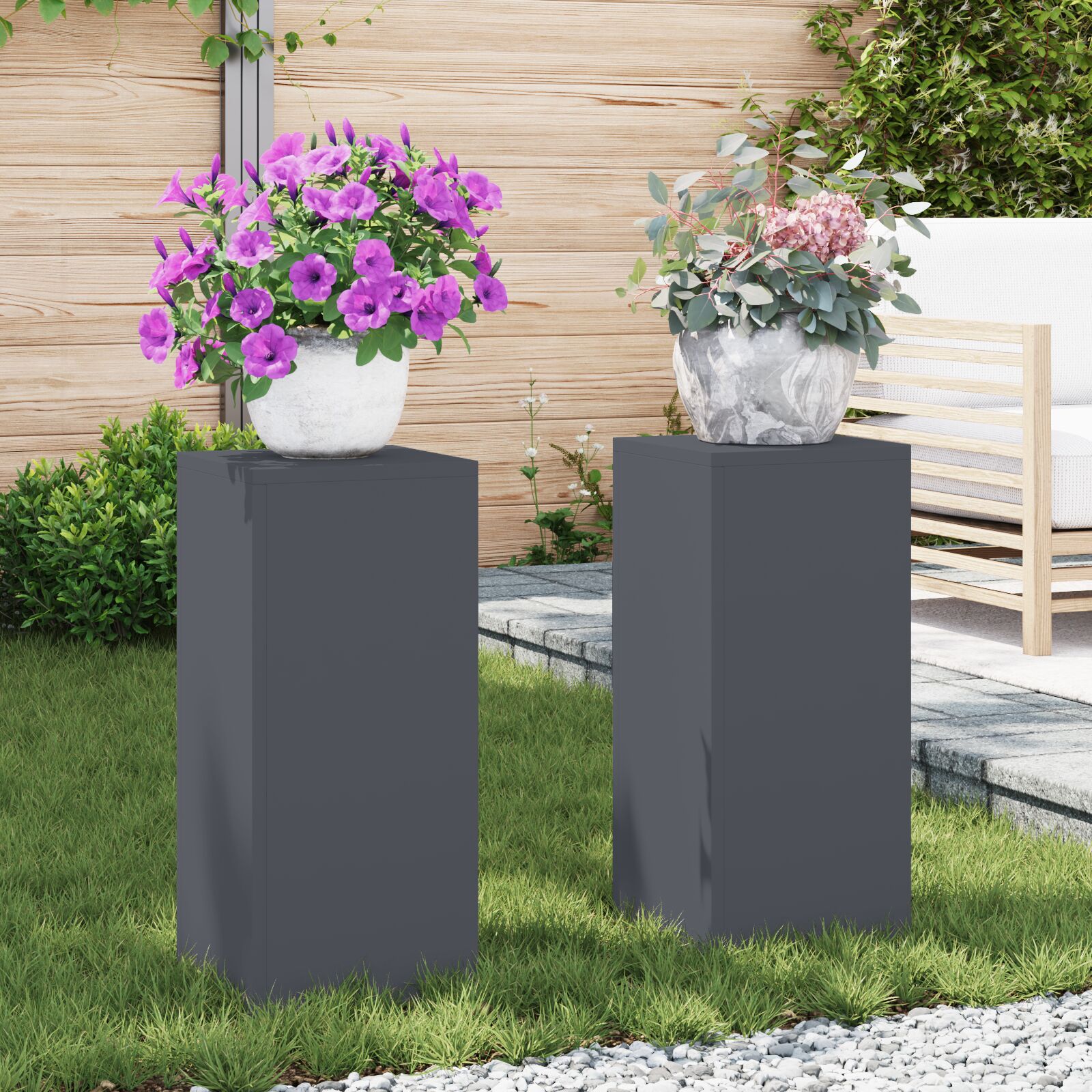 vidaXL Outdoor Pflanzenständer Säule 2 Stück Anthrazit 24x24x55 cm Stahl